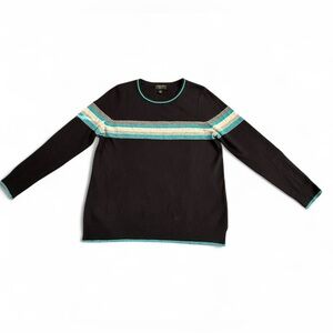 Charter Club Men's Black 100% Cashmere sweater with Teal and Beige Stripes